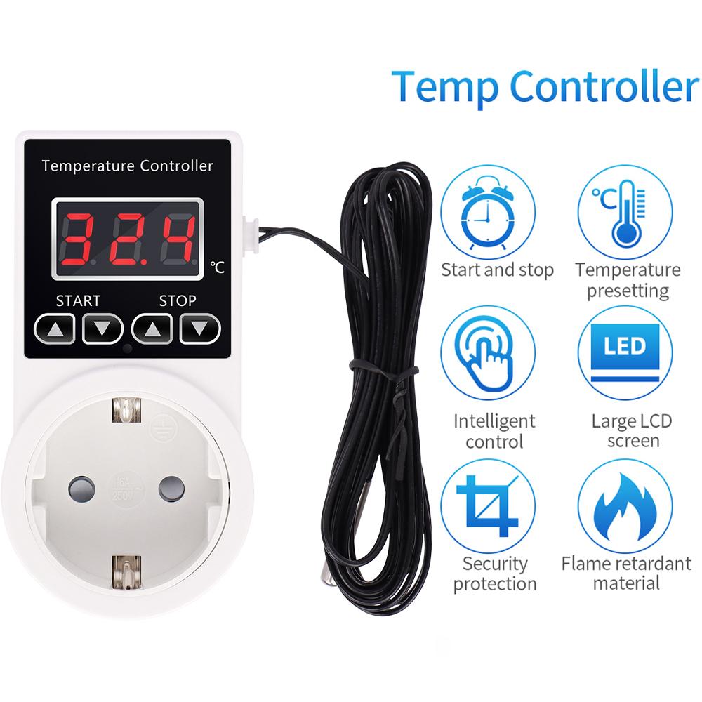 Intelligente Temperaturregler Steckdose AC 220V EU Stecker Digitaler Thermostat Ausgang -20~120℃ Heiz- Kühl- Schalter Mit Sensor