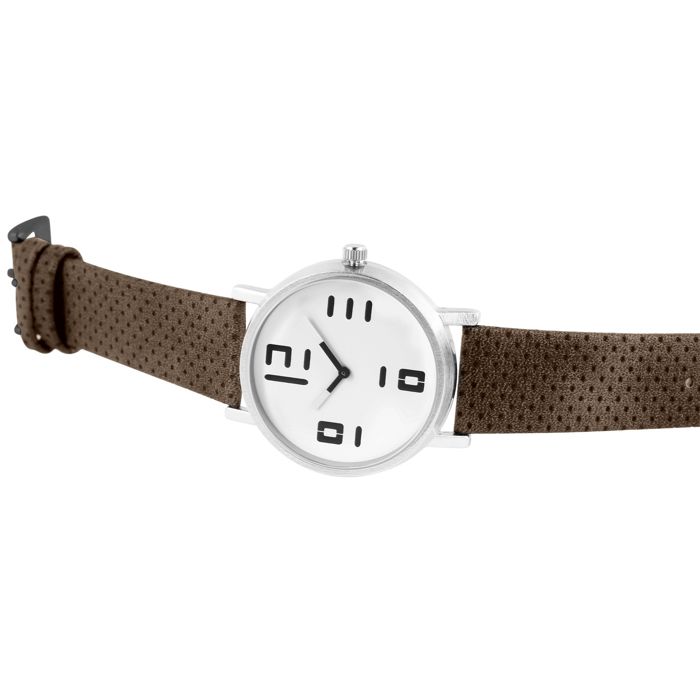 Montre - EXCELLANC - EX0285 - Boîtier métal argenté 40 mm - Bracelet simili cuir marron 20 mm - Quartz analogique