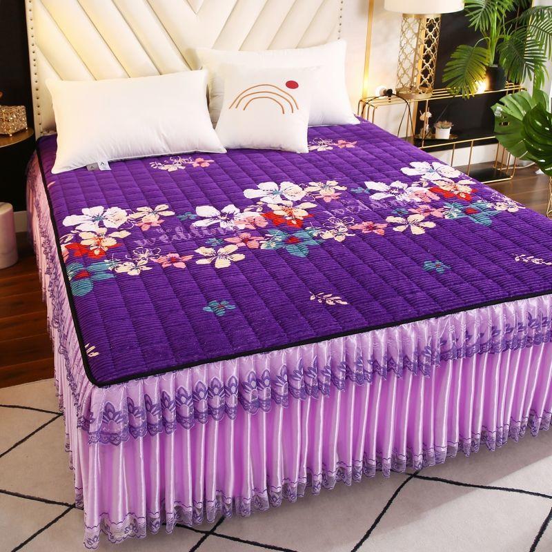 Flannel Lace Bed Skirt One-piece Large Bed Sheet Thickened Simmons Protective Cover