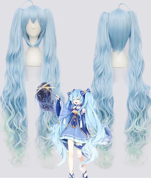 

100см/39 V SEASON женский Волшебный Снежная Мику косплей парик длинные градиентные синие волосы с хвостиками One Size&VOCALOID