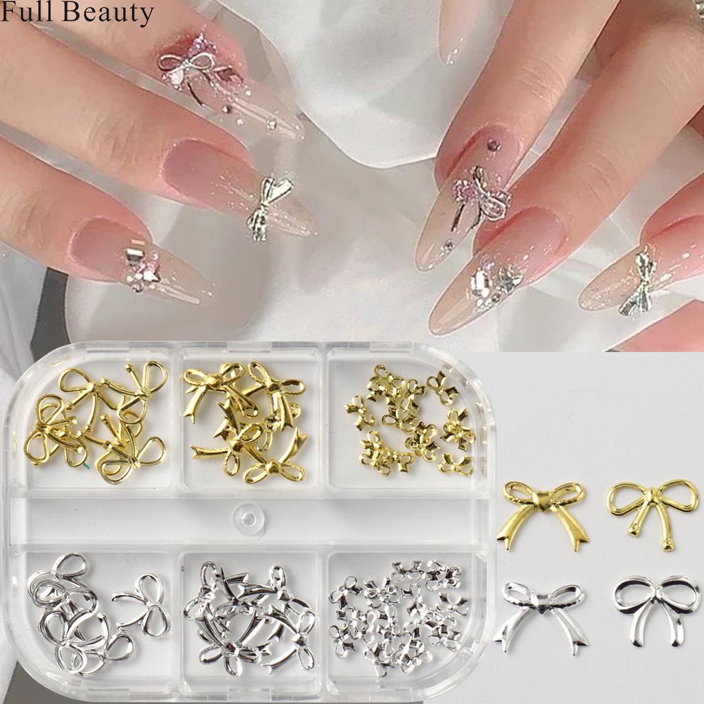 New 6-grid jewelry ins metal gold and silver mini bow nail art jewelry