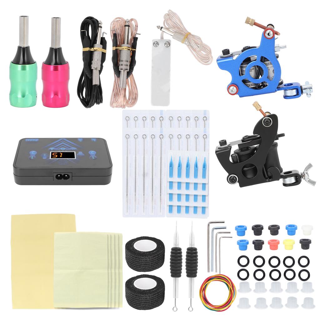 Coil Tattoo Machine Kit Power Supply Clip Cord Foot Pedal Needle Tattoo Practice Tool Set