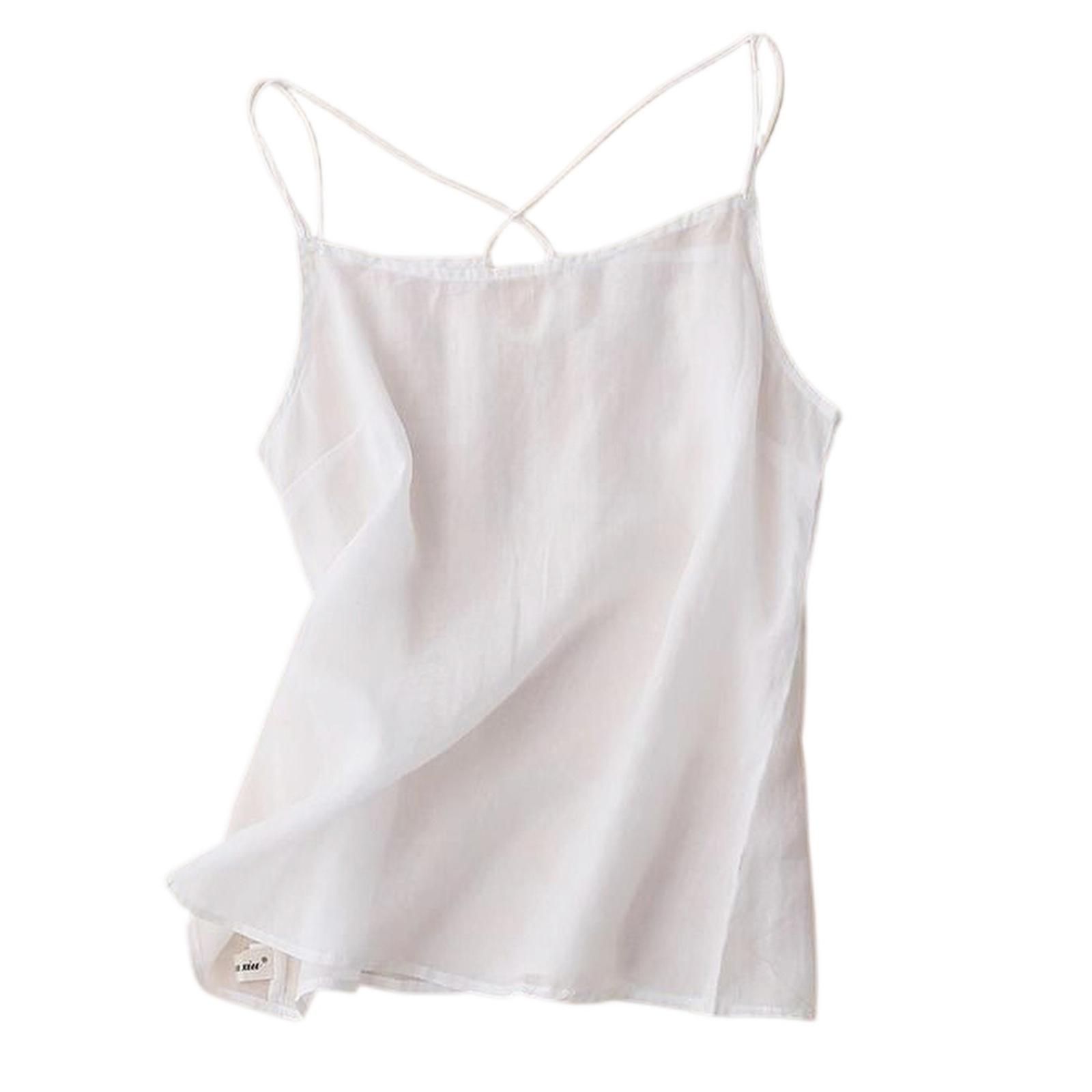 

Women s Minimalist Loose Fit Cotton Linen Blend Tank Top With Cross Front Design M білий
