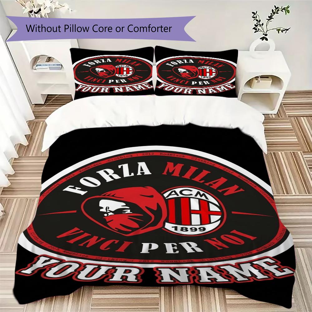 Set Copripiumino con Nome Personalizzato e Motivo Ac Milan Federa Decorazione per la Casa Regalo di Compleanno (1* copripiumino+2*federe senza imbottitura)