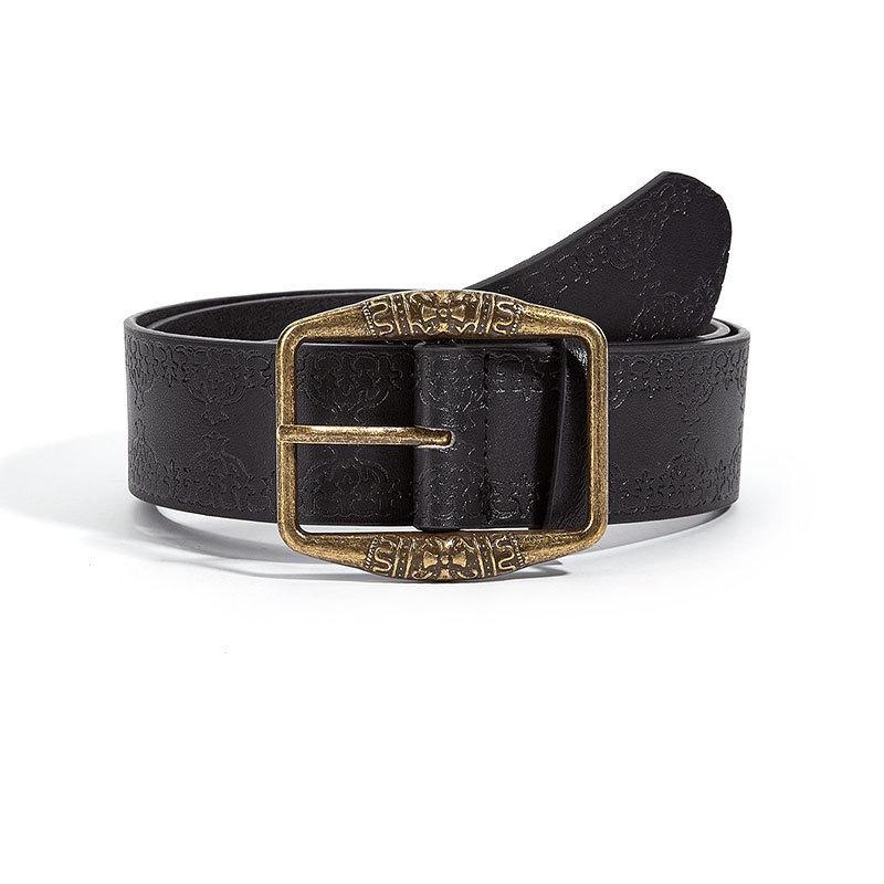 Women's High-End Retro Embossed Brown Leather Belt - Alloy Buckle, Ethnic American Y2K Style