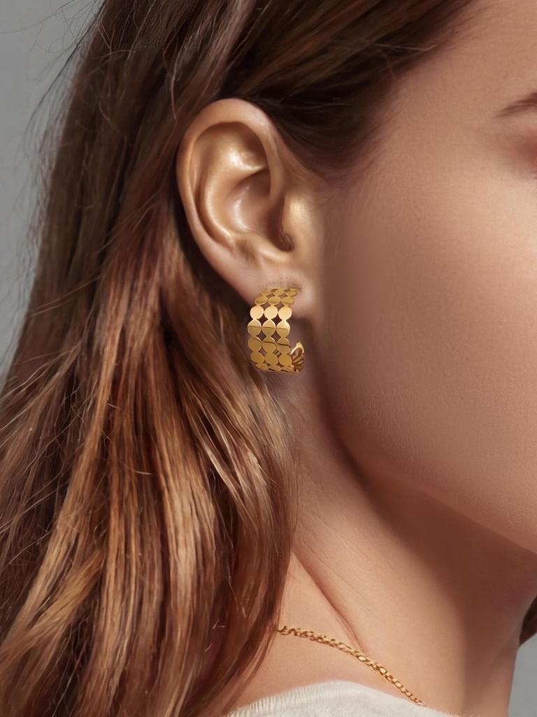 Elegant C-Shaped Hollow Round Stainless Steel Stud Earrings - Trendy, Versatile, and Unique High-End Ear Jewelry