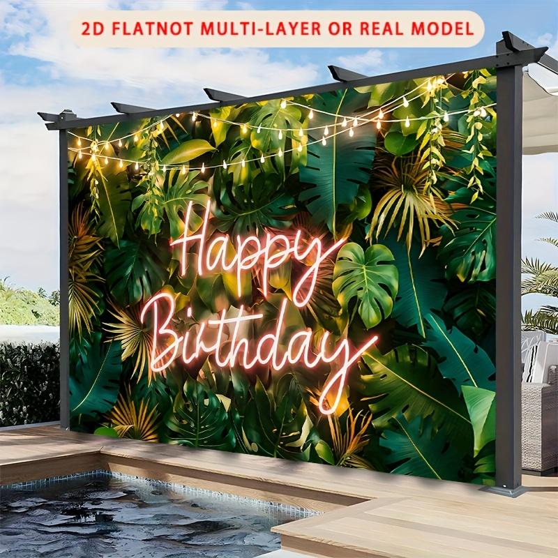 Hawaiian Tropical Birthday Party Banner, Palm Leaf Polyester Backdrop for Home Room Wall Decor