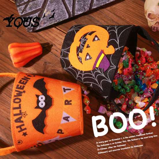 Lightweight Carrying Bag Halloween Trick or Treat Bucket for Kids, Pumpkin Face Ghost Bat Cat Role Play Props Candy Snack Basket, Holder with