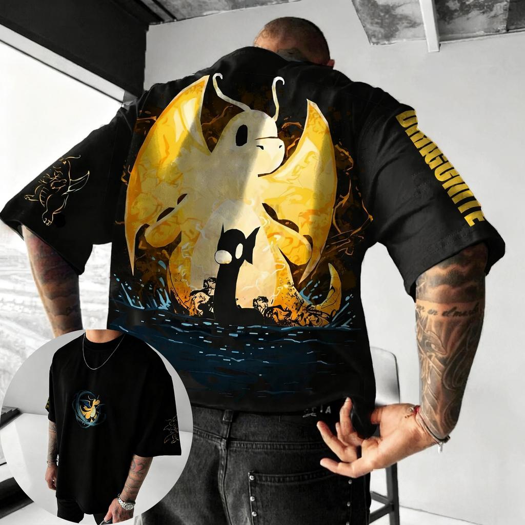 Pokémon Anime Co Branded T-shirt 2025 Unisex Summer New Dragonite Print Hip Hop Trend Casual Loose Family Short Sleeved Top