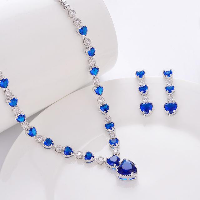 Cellacity 925 Sterling Silver Sets Gemstone Hollow Heart Earrings Zircon Ruby Sapphire Emerald Women 'S Wear Jewelry For Party