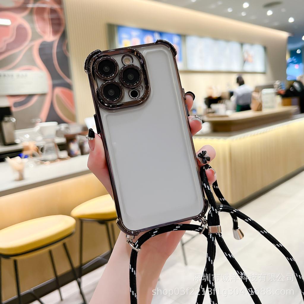 Electroplated space case diagonal span lanyard suitable for iphone17ProMax mobile phone case Apple 15 anti-drop 16 protective case