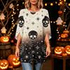 Women's Halloween Print Casual Neck Loose Fit 3/4 Sleeve Top