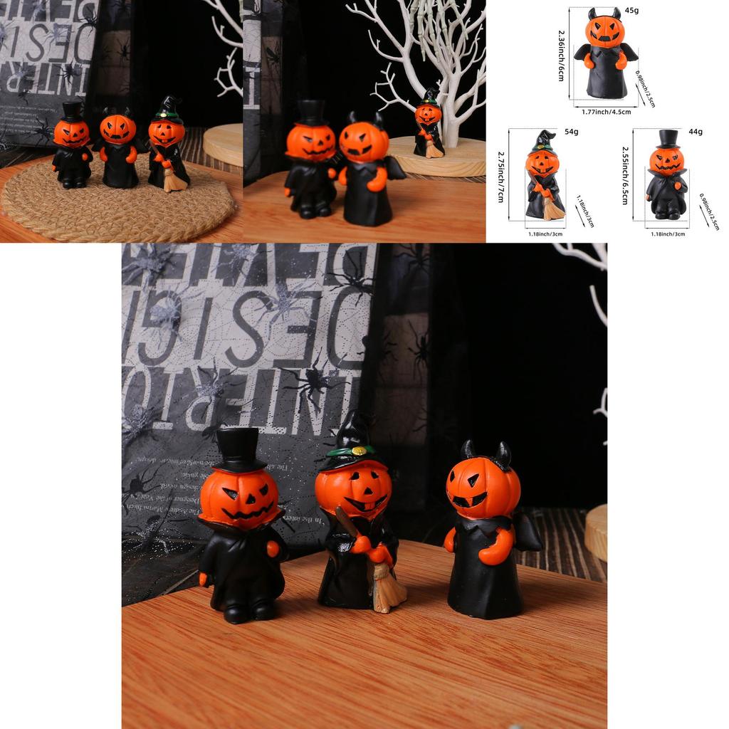 Halloween Collectible Resin Demon Figures Set With Pumpkin And Gentleman Theme For Party Decor
