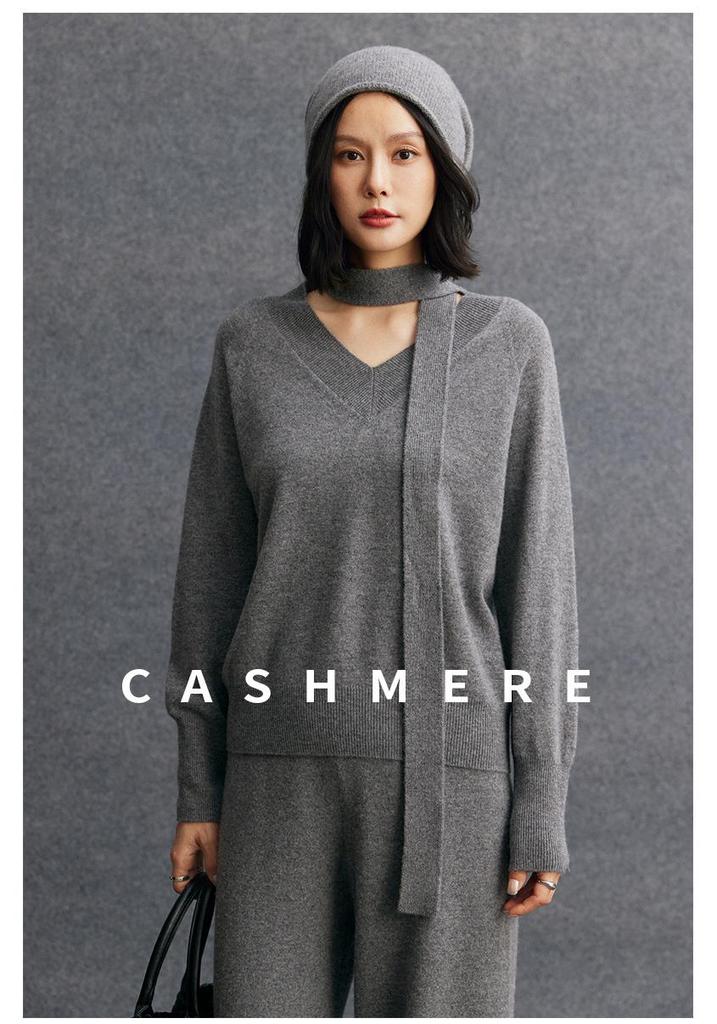 2025 Autumn/Winter Ladies V-Neck Cashmere Ribbed Sweater