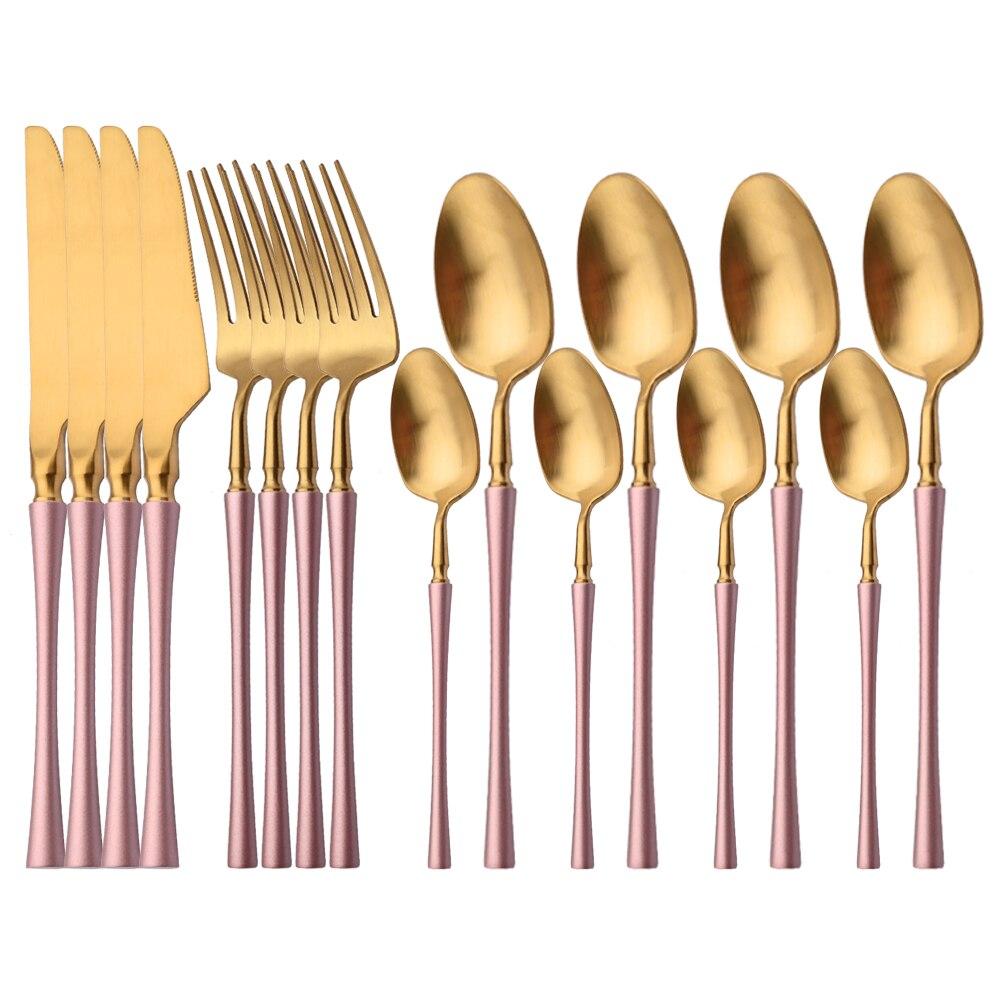 16Pcs/Set White Gold 18/10 Stainless Steel Dinnerware Cutlery Set Fork Coffee Spoon Knife Set Matte Tableware Kitchen Flatware