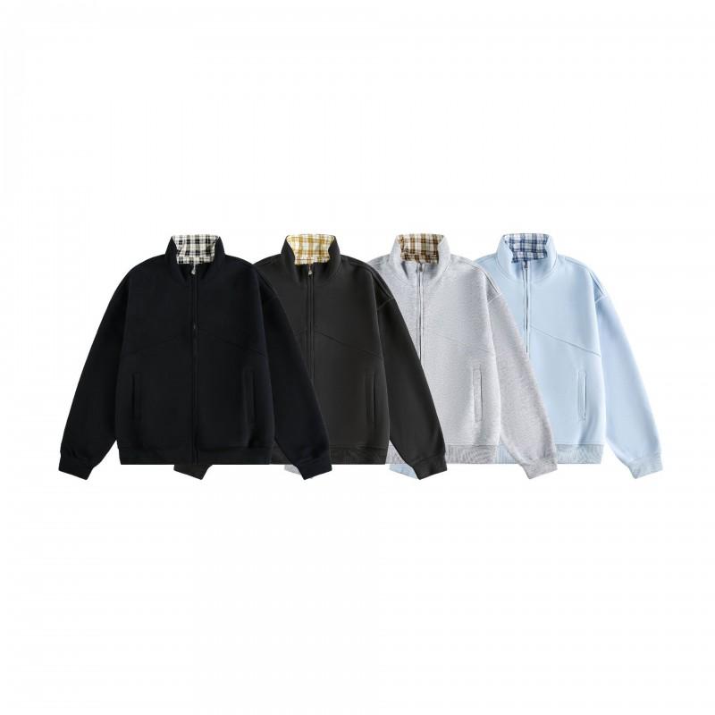 Unisex Stand Collar Zip-Up Sweatshirt Jacket Pure Color Short Fit Casual Outerwear Fall 2025