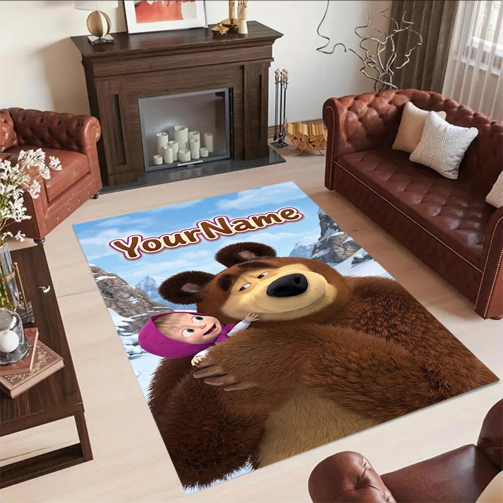 Masha Bear Customize Text Floor Rug Office Rug Design for Study Room Game Room Decorate Room Entryway Anti-slip Rug Decorate Offices