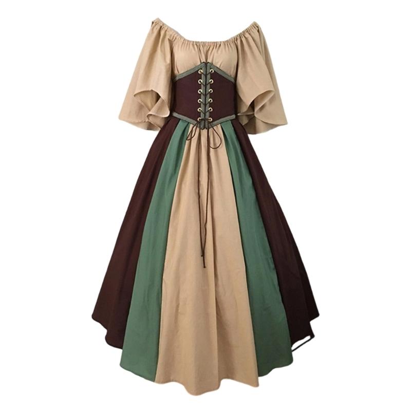 Halloween Medieval Renaissances Costume Women Renaissances Corset Dress Medieval Chemise for Cosplay Dressing Up Party S хаки