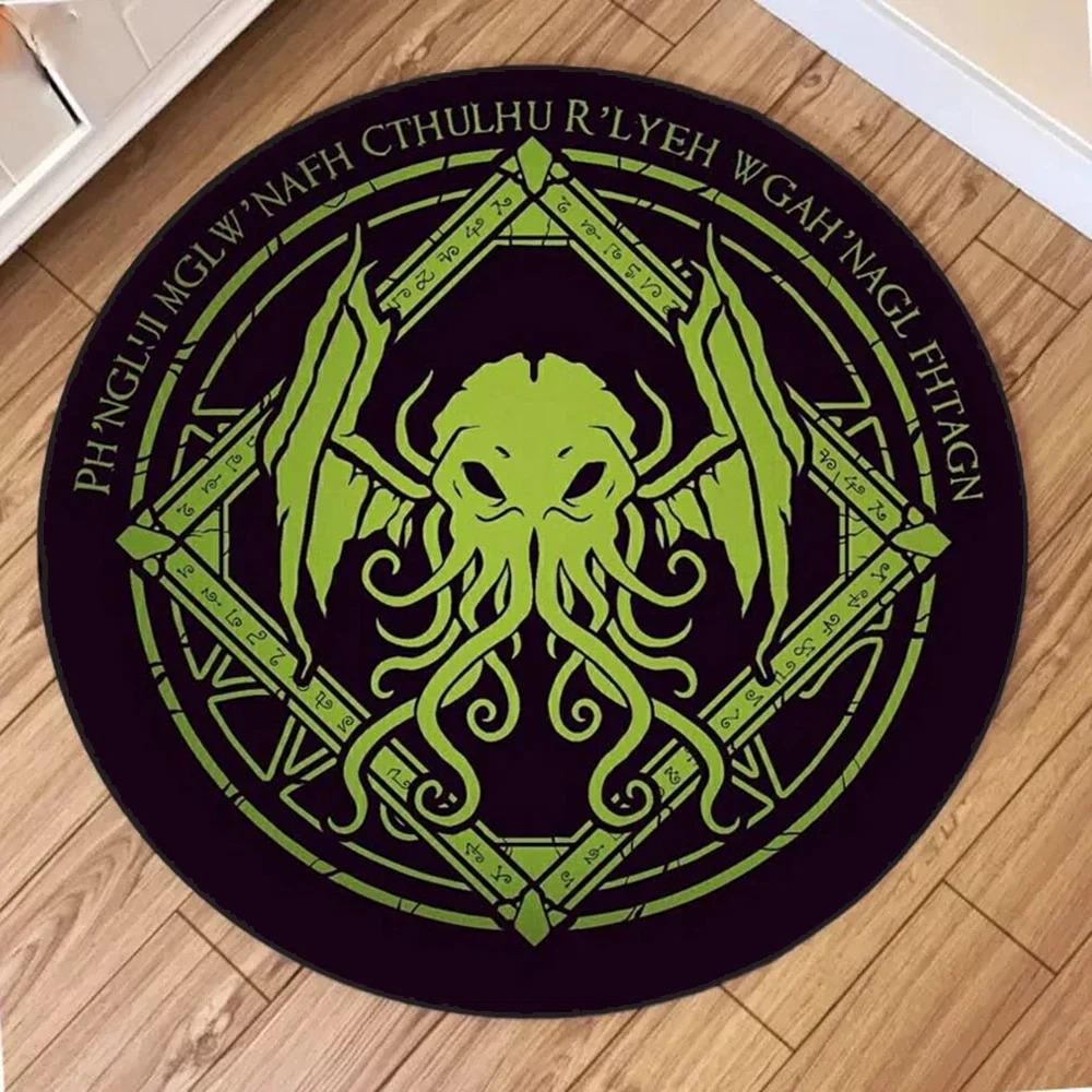 Pentagramm Schädel Cthulhu Magischer Kreis Runder Teppich Hexe Gothic Rock Interieur Mystisches Blau Rosa Hölle Dekoration