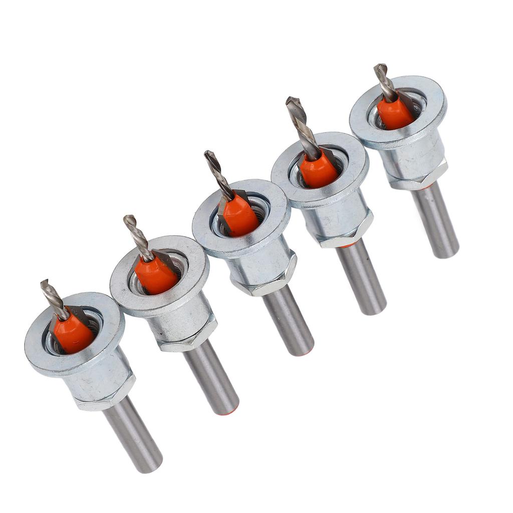 5Pcs Adjustable Depth Countersunk Bit Alloy Steel Silver Limit Taper Hole Drill for Woodworking Countersunk Bit Stopper