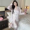 Spring, Autumn And Summer Ice Silk Pajamas Women'S Light Luxury Pure Wind Bow Long Sleeve Loose Loungewear Fashion Suit