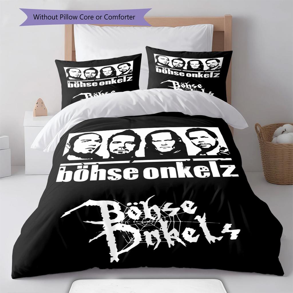Böhse Onkelz Zespół Wzór Pościel Zestaw Kołdry Poszewka na Kołdrę Poszewka na Poduszkę Dekoracja Domu Prezent Urodzinowy (1 * poszewka na kołdrę + 3 * poszewka na poduszkę, bez wkładu)