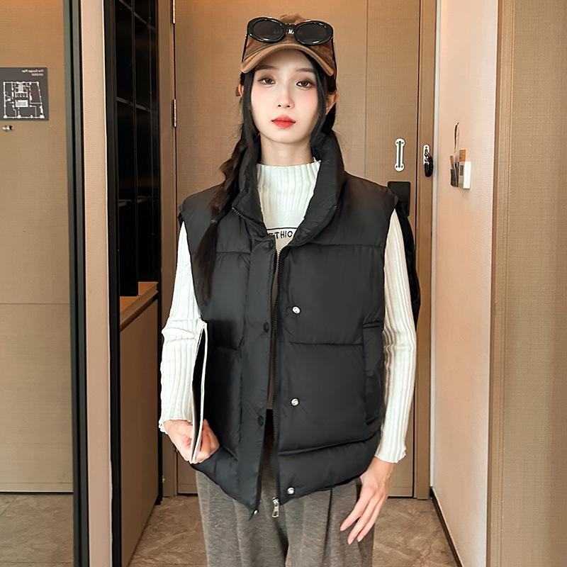 Wind Stand-up Collar Cotton Vest Women's Short Autumn and Winter New Women's Cotton Vest Sleeveless Cotton Vest