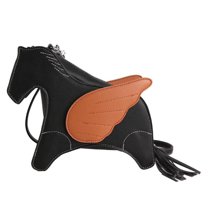 Lady Funny High Quality Animal Horse Shape Shoulder Bag Cute PU Leather Tassel Crossbody Bag Female Patchwork Zip Handbags Bolsa