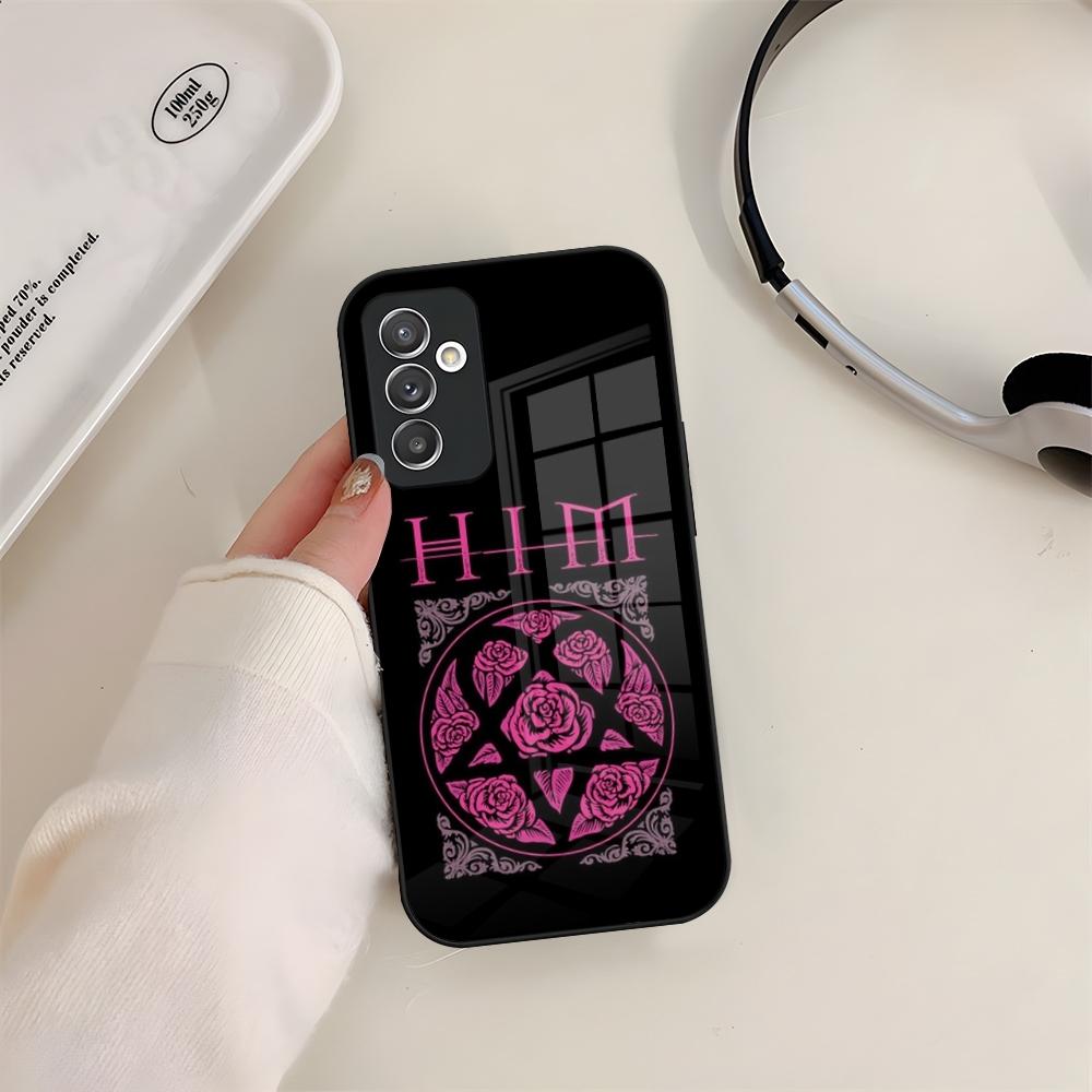Him Ornate Heartagram Phone Case Glass For Samsung S24 S26 S23 S20 S25 S21 S22 Ultra Fe Plus A05 A06 A16 A26 A36 A56 Coque