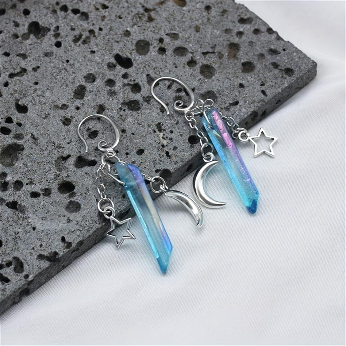 

Готический Стиль Луна Звезды Искусственный Кварц Кристалл Кулон Висячие Серьги Ведьма Ювелирные Изделия Хэллоуин Аксессуары Серьги Серьги-крючки Для Женщин синий