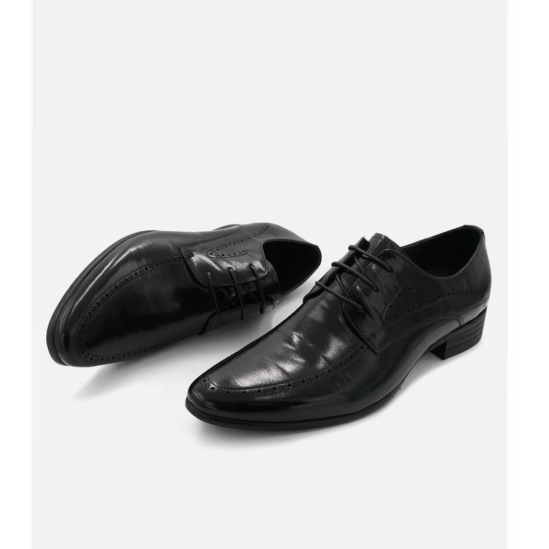 

Новые мужские деловые туфли-оксфорды из коровьей кожи с заостренным носком, высококачественные, с эффектом ручной царапины, ретро, на шнуровке, универсальные 38 чёрный