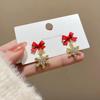 Exquisite Luxury Red Bowknot Shining Zircon Snowflake Pendant Stud Earrings for Women Sweet Romantic Christmas Party Jewelry