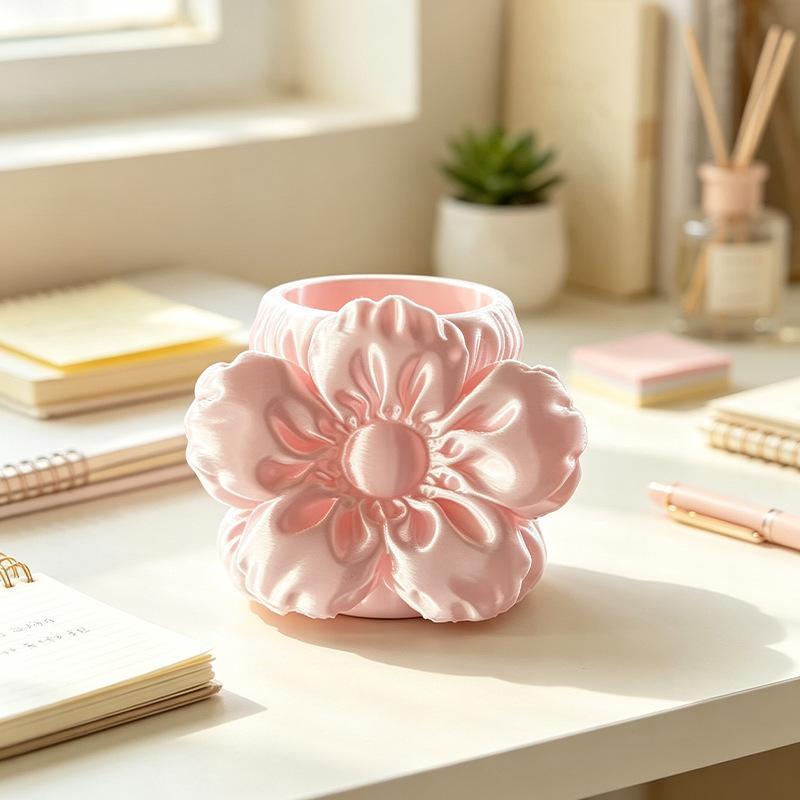 Eco Friendly 3D Printed Silk Flower Makeup Brush Holder Stylish Vanity Storage for Cosmetic Brushes Lipsticks