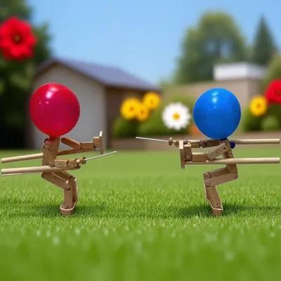 Fencing 2 Balloon Players Fast Wooden Inflatable Fighter Wooden Balloon Paced for Battle Battle Head Game Handmade Puppet