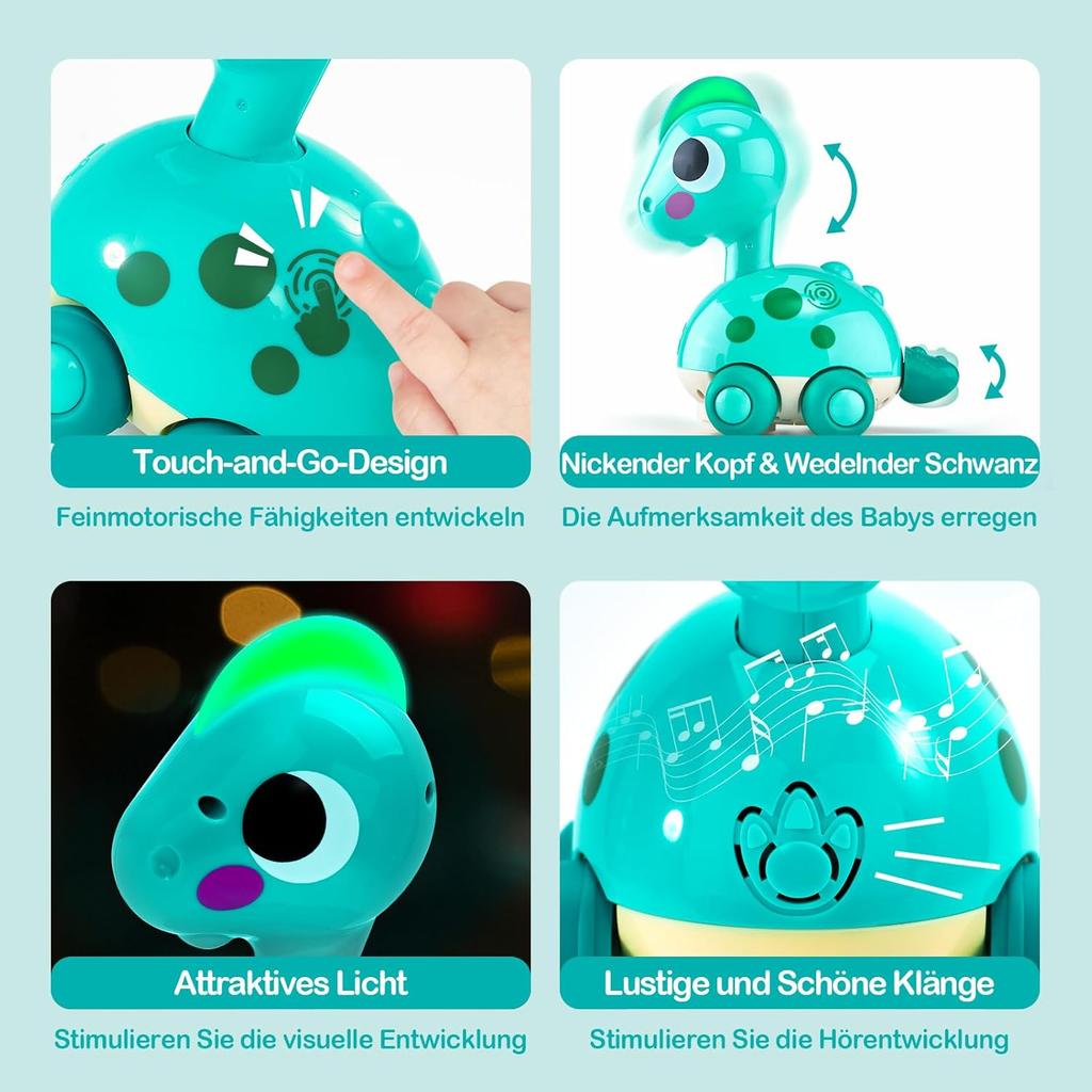 Giocattolo per Neonato Dino - Elettrico Omnidirezionale Suono e Luce Musica, Giocattolo Educativo per l'Apprendimento Precoce per Neonati, Unisex per Bambini e Bambine