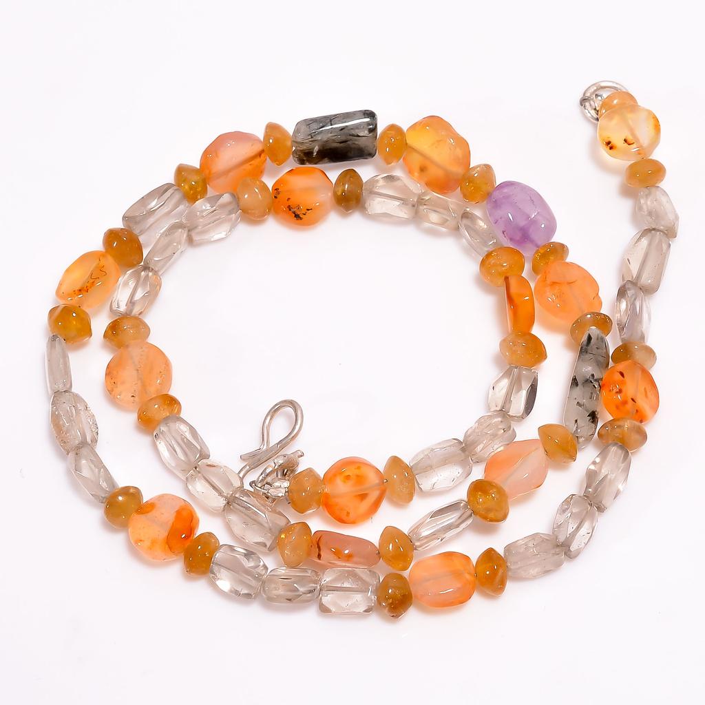 Natural Crystal Carnelian Citrine Mix Shape Smooth Beads Necklace 5-10 mm 17.5" UB-8476