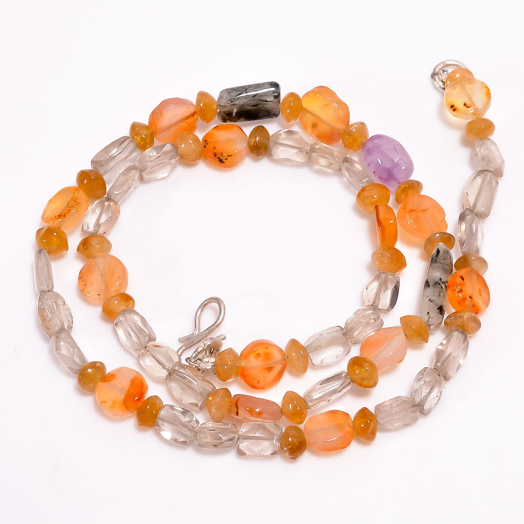 

Natural Crystal Carnelian Citrine Mix Shape Smooth Beads Necklace 5-10 mm 17.5 UB-8476