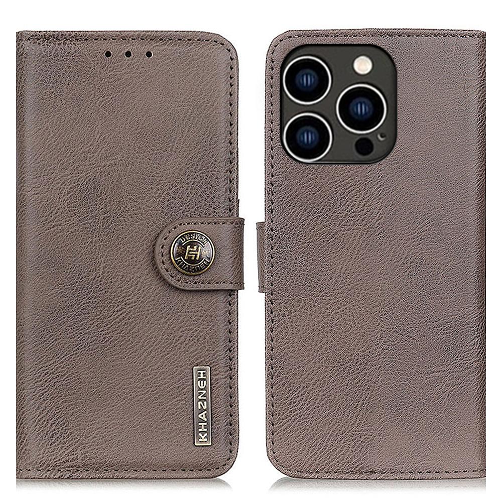 

KHAZNEH For iPhone 16 Pro Max Case Cowhide Texture Leather Flip Phone Cover with Wallet Khaki