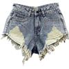Vintage Low Rise Denim Shorts with Fringe & Ripped Pockets
