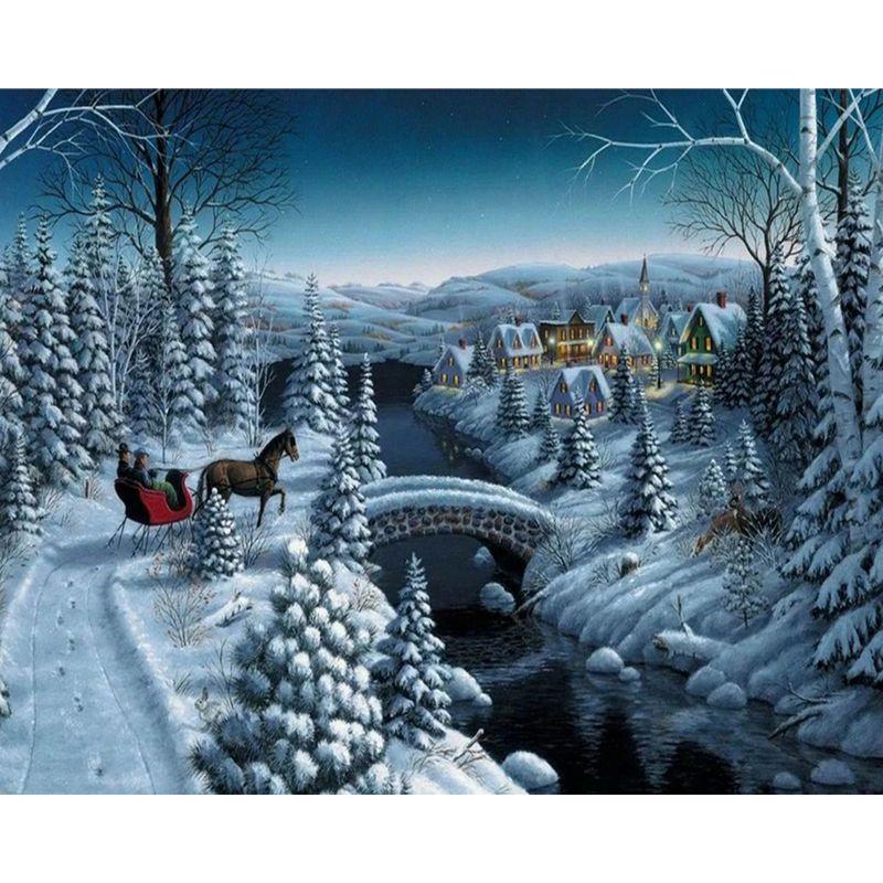 Full Round Diamond Painting Handmade Winter Scenery Cross Stitch 5d Diamond Embroidery House Landscape Decor