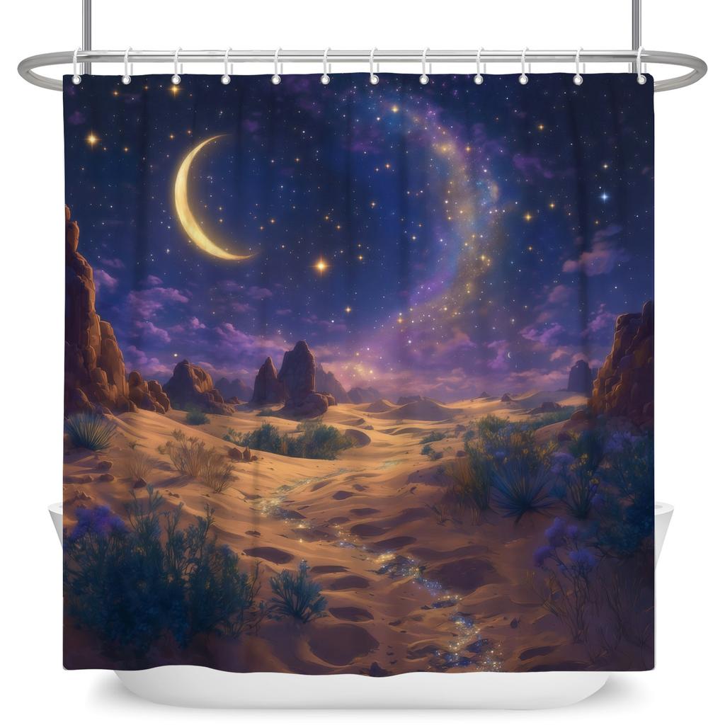Dreamy Starry Sky Theme Modern Bathroom Curtain Aurora Planet Galaxy Moon Waterproof Polyester Shower Curtain Decor With 12 Hook