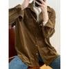 Vintage Langarm Cordhemd Herbst Und Winter Frauen Kleidung Mode Drehen Unten Kragen Bluse Casual Tasche Mantel Tops 30247