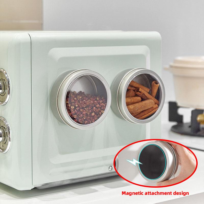 Magnetischer Kühlschrank-Organizer Runde Blechdose Mit Magnet Küchen-Gewürzaufbewahrungsbox Home Office Organizer Mit Transparentem Deckel