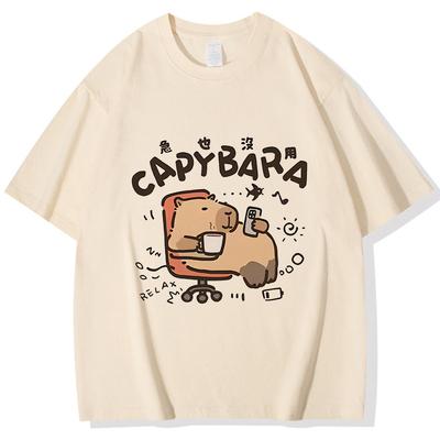 Funny Capybara Printed T Shirt Men Women Vintage Summer Short Sleeve T-shirt 90s Gothic Tshirt Casual EU Size Tees Tops Clothes