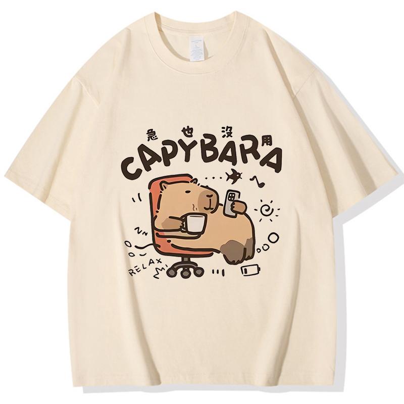Funny Capybara Printed T Shirt Men Women Vintage Summer Short Sleeve T-shirt 90s Gothic Tshirt Casual EU Size Tees Tops Clothes