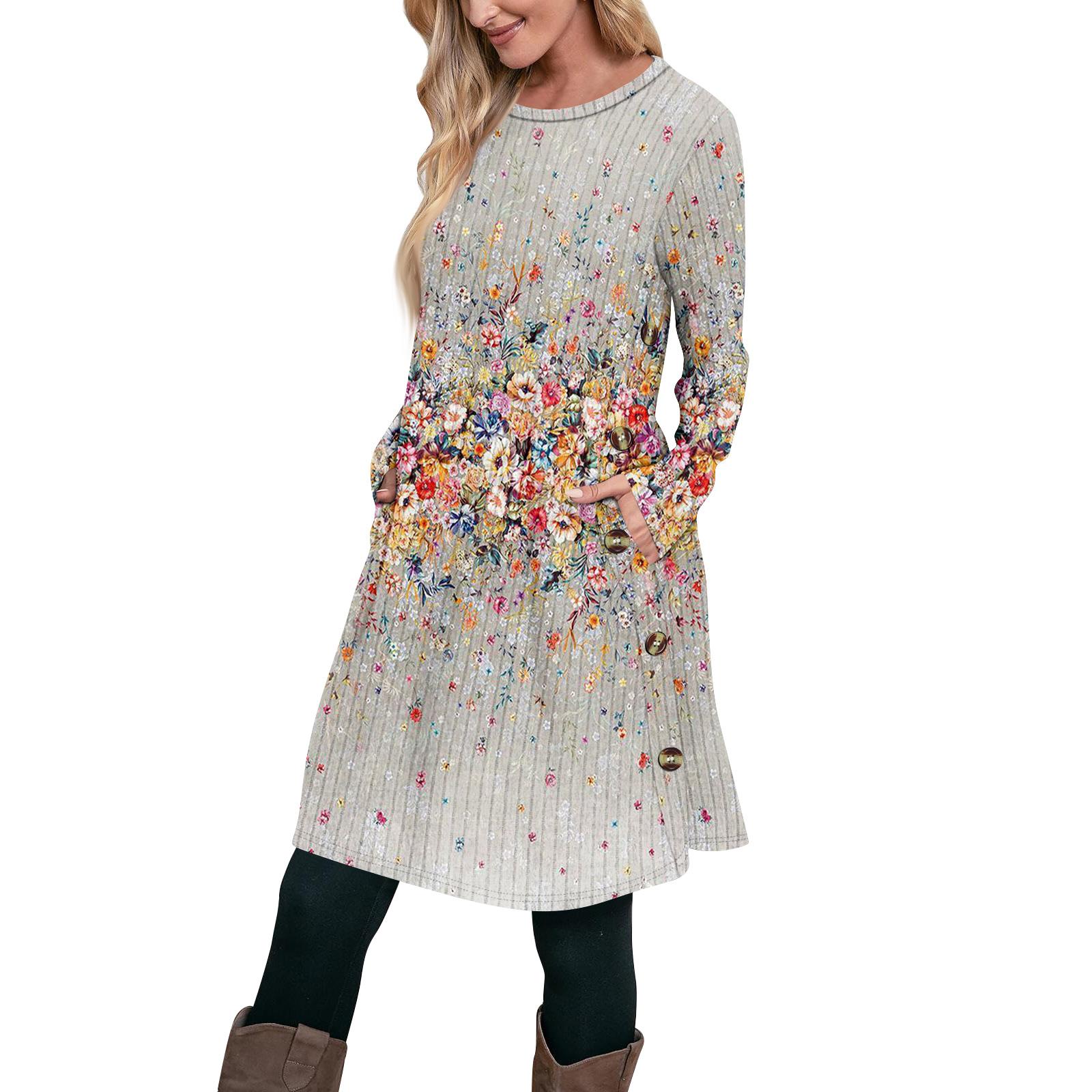 

Женское модное повседневное платье-туника с длинным рукавом и карманами, платье с боковыми пуговицами S