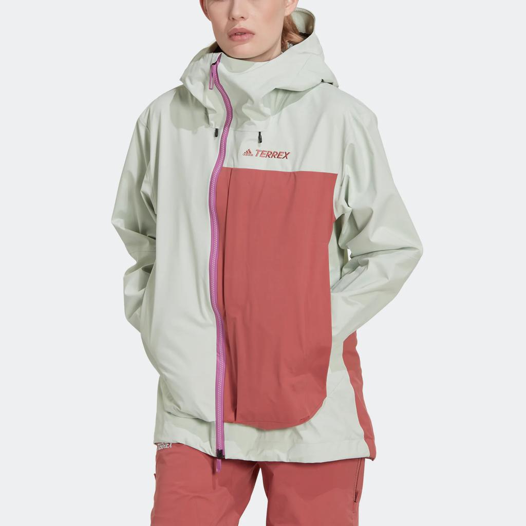 Adidas Terrex Mys 3L Gtx Jacket With Patchwork Design And Brand Logo Print Outdoor Sports Hooded Jacket Women Jacket Off-White HC7735