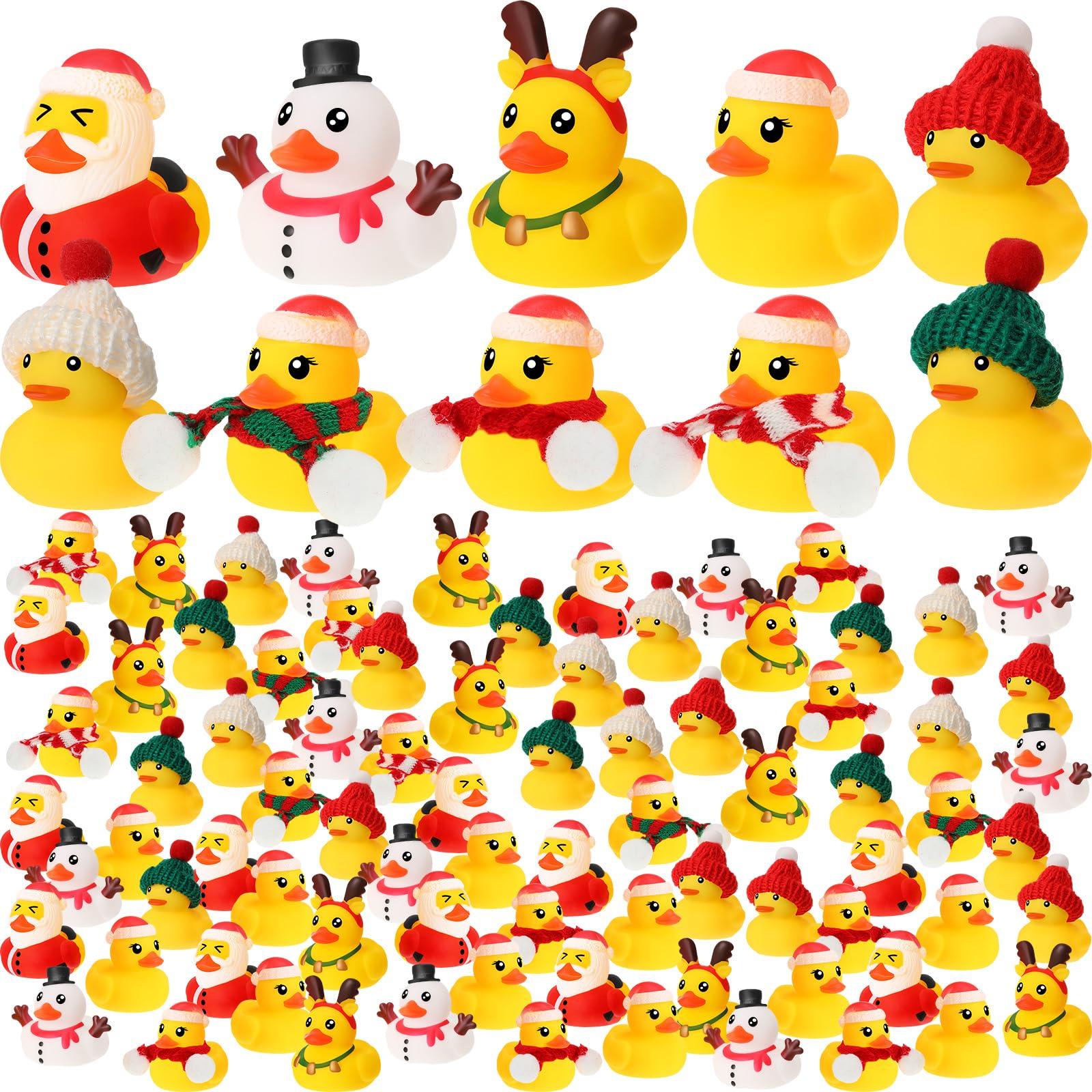 

50/100 Pack Christmas Rubber Duck Toys Bulk Christmas Duck Hat Scarf Duck Elk Snowman Santa Claus Multi Style Winter Santa (As shown-31551)-