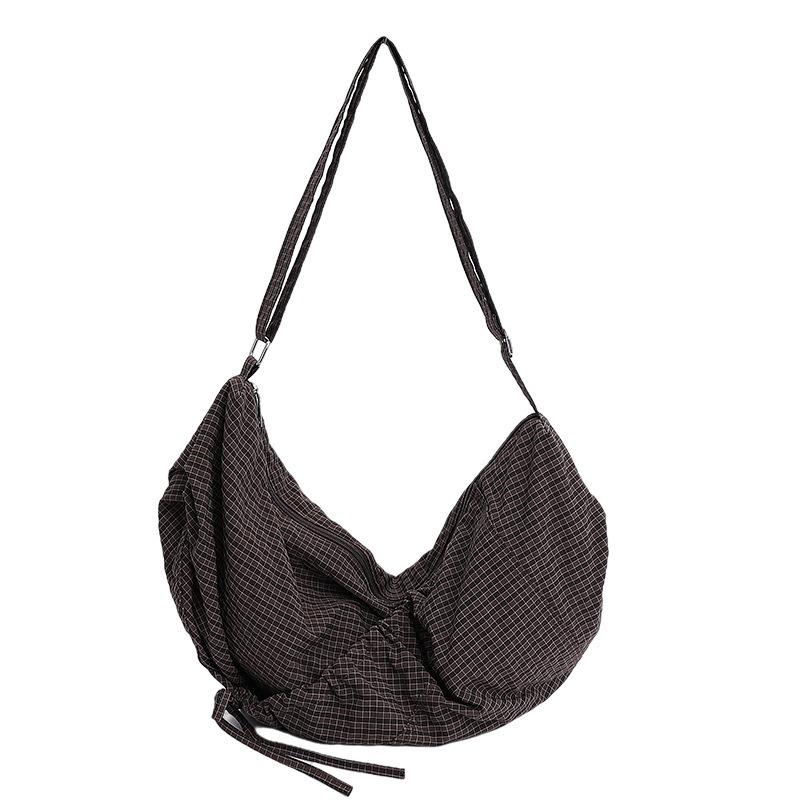 Plaid bag women's large-capacity new autumn and winter niche one-shoulder messenger bag canvas commuter dumpling bag