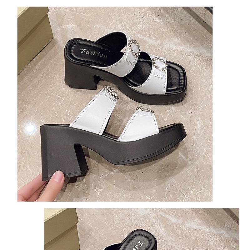 Fashion Summer Elegant Women High Heeled Slippers 2025 New Thick Heel Shoes Simple Fashion Waterproof Platform Soft Leather Sandals